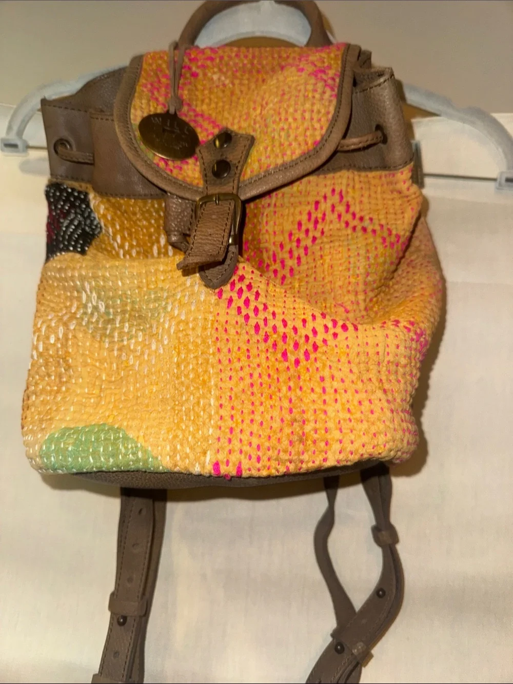 Will Leather Goods Yellow Patchwork Leather-Trim Backpack